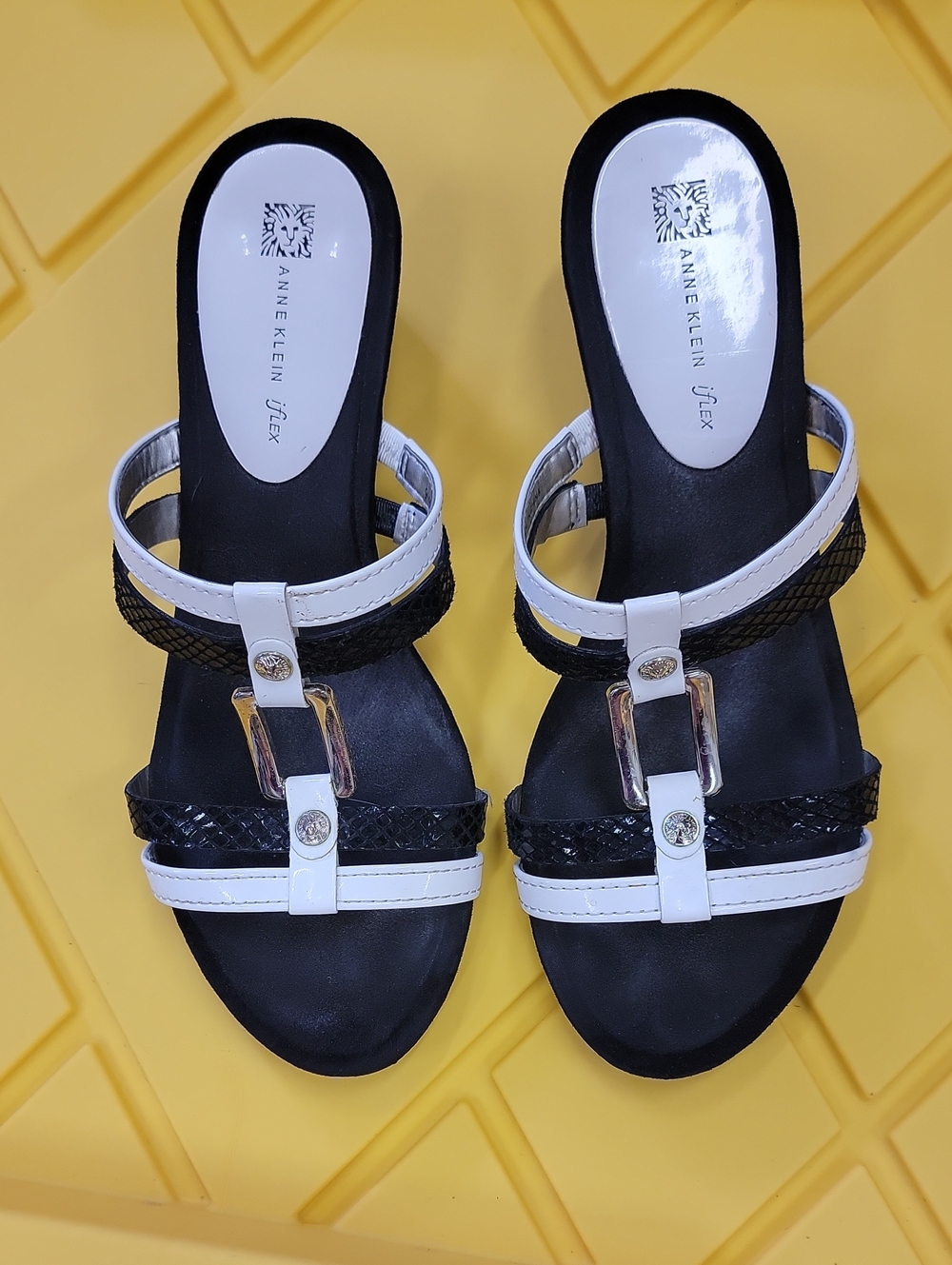 Anne Klein Black and White Dressy Slide Mules